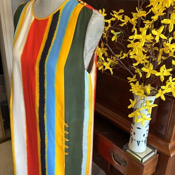 Tory Burch Colourful Striped Sleeveless Bettina Dress Size 12 - Picture 13 of 16